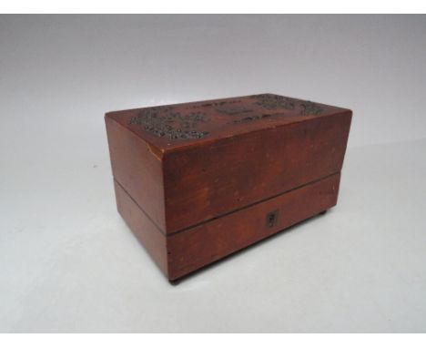 A PINWORK SATINWOOD DOUBLE INKWELL CASKET, W 16.5 cm