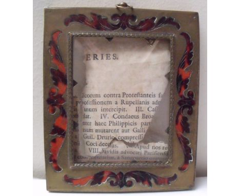 A 19TH CENTURY PORTRAIT MINIATURE BOULE WORK FRAME, frame W 2 cm, framed rebate 8.5 x 6.5 cm