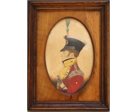 (XIX). Oval portrait miniature study of an officer in full dress, indistinctly signed middle to lower left, watercolour on pa