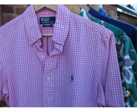 A SELECTION OF VINTAGE RALPH LAUREN SHIRTS, comprising two check shirts - size M and a classic polo shirt - size  and a Polo 