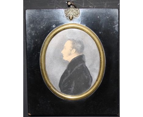 (XIX). An oval portrait miniature of a Georgian gentleman in black jacket, silhouette study verso, unsigned, watercolour on c