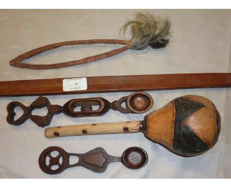 Tribal style bow, rattle and other figures 
