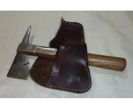 Scout's axe with leather sheath and hanger
