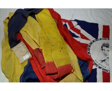 Selection of various WWI and later flags, ensigns and pendants including a Belgium pendant inscribed 'Battle of Arras 1917', 