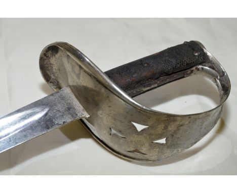 British 1885 cavalry trooper sword by Wilkinson with single fullered blade stamped 'Wilkinson' and pierced Maltese Cross to t