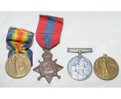 WWI trio comprising of 1914-5 Star, War medal and Victory medal awarded to 8739 PTE. A. J. Andrews E. York. R and a WWI Victo