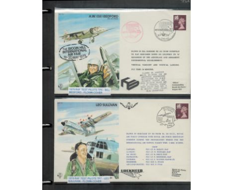 RAF Museum Black official logoed cover album with 25 covers from the Test Pilots series, some signed by the pilots. Info card