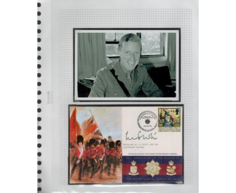 Falklands War Major General Michael Ian Eldon Scott, CB, CBE, DSO signed 1992 Scots Guards cover. Set on A4 Page with photo. 