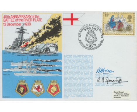 WW2 Battle of the River Plate double signed Official Navy cover RNSC(2)25, Signed by action veterans Admiral Dreyer DSC HMS A