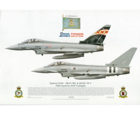 Typhoon FGR4 Squadron series Print. 44 x 29 cm. Squadron Prints Lithograph No. 1079 - Typhoon FGR4, ZJ911 BX29(R) Squadron, R
