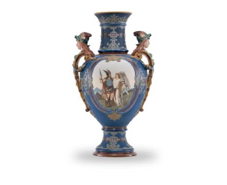 Gr. Amphore "Nordische Mythologie",Historismus, Villeroy &amp; Boch um 1900. "Chromolith-Ware", matt- u. glanz-glasiert. Kuge