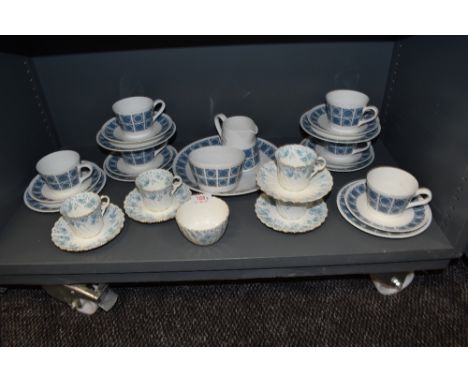 A selection of 1970s royal Tuscan 'Charade' china and four early 20th century cups and saucers and sugar basin with floral pa