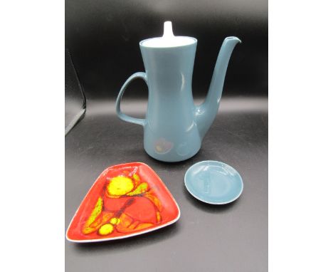 Poole pottery teapot and&nbsp; dish in blue and a red Poole dish