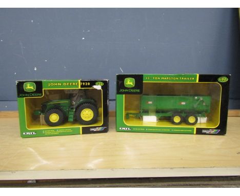 Boxed Britains ERTL 1:32 scale die-cast John Deere 7920 tractor and 12-Ton Marston trailer. Tractor model No 42073