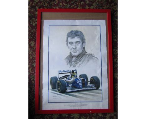 Limited numbered (833/1000)Ayrton Senna print signed by artist K.W. Davies 45cm x 63cm approx&nbsp;