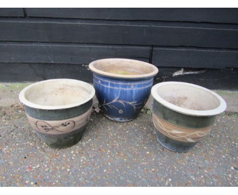 3 Ceramic garden pots. Largest H37cm approx&nbsp;