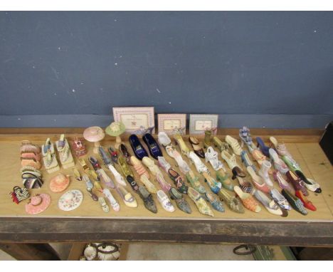 Large collection of miniature ceramic shoes, hats, handbags and trinket pots&nbsp;