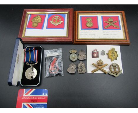 National service medal and ARP badges and Desert Rats patch