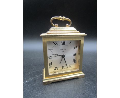 small brass Swiza clock 10cmh inc handle
