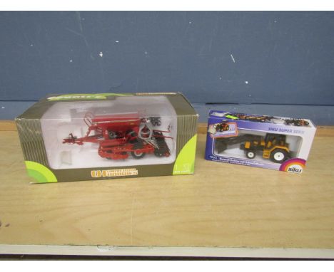 Boxed Universal Hobbies 1:32 scale die-cast Horsch drill and Siku 1:55 scale die-cast Renault tractor with loader&nbsp;