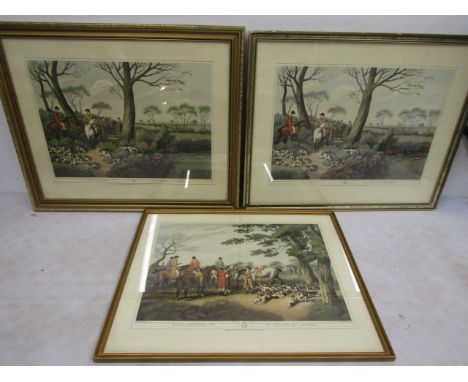 3 French Hare hunting coloured plates 60x50cm&nbsp; approx' La chasse au Lievre'