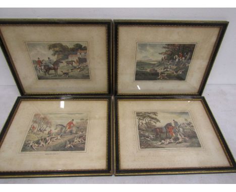set 4 Hare Hunting hand coloured plates&nbsp; framed and glazed (an amount of foxing on all prints) 32x26cm