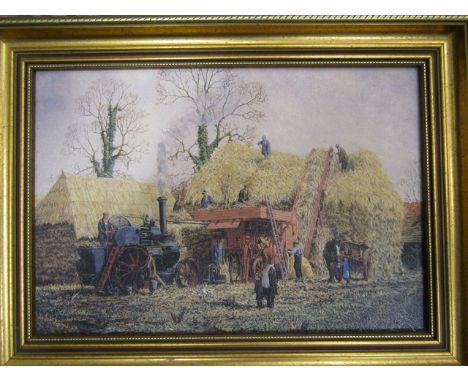A print of a threshing scene in gilt frame&nbsp;