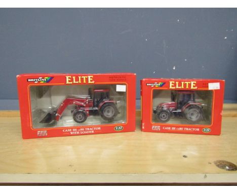 Boxed Britains Elite 1:32 scale die-cast Case IH CX80 tractor and Case IH CX90 tractor with loader. Model No's 14774 and 1477