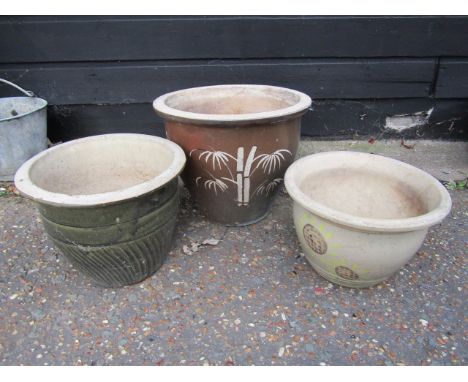 3 Ceramic garden pots. Largest H37cm approx&nbsp;
