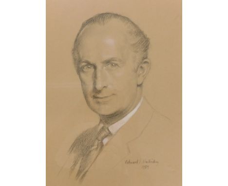 Edward Irvine Halliday (1902-1984). Portrait of a gentleman, crayon with highlight, signed and dated 1959, 32.5cm x 24cm. Lab
