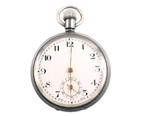 An Edward VII silver pocket watch, white enamel numeric dial with gold hands and seconds dial, in engine engraved case with a