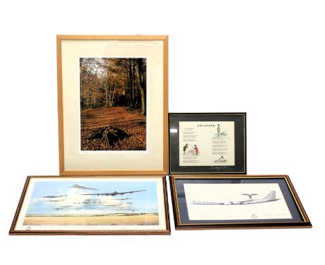 Three aviation prints, comprising after Dugald Cameron, Centenary AEW1 8 Squadron, bearing printed signatures, 27.5cm x 40.5c
