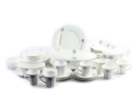 A Royal Doulton fusion flirtation pattern part dinner and tea service, decorated in white and gilt. 