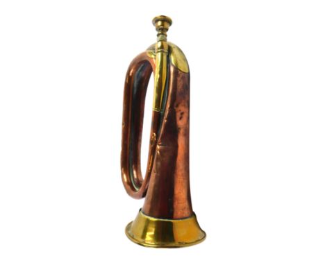 A 19thC brass and copper bugle, 28cm long. 