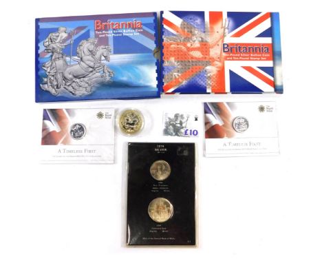 Collectors coins, comprising two The Royal Mint Timeless First George and Dragon 2013 UK twenty point fine silver coin, in pr