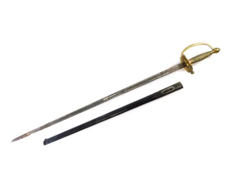 A 19thC officer's sword, with a moulded brass handle, and a steel blade with partial leather scabbard, marked USCSI 1864, AWE