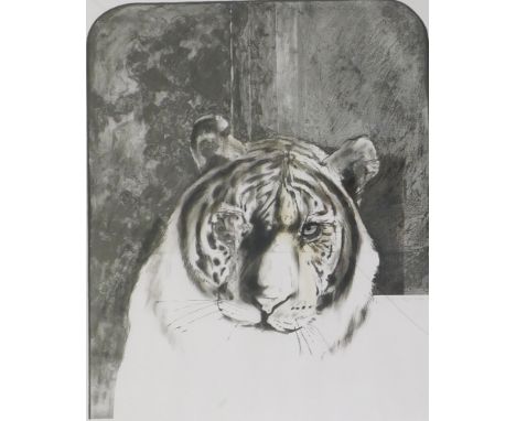 Bryan Organ (b.1935). Tiger, artist signed lithographic print, 43/150, dated 1974, 75cm x 62.5cm. Label verso W. Frank Gadsby