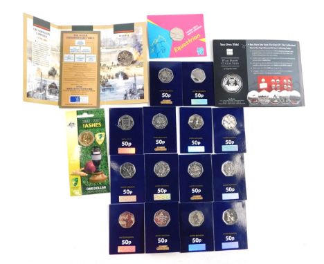 Various collectors coins, comprising Change Checker presentation fifty pence pieces, to include Paddington Bear, Girl Guiding