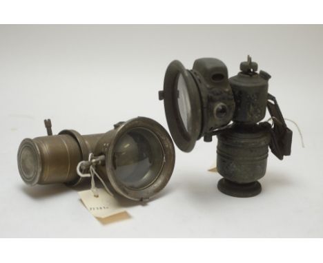 A mid 20th Century bicycle lamp made by Joseph Lucas of Birmingham; and another similar.