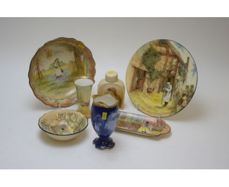 Royal Doulton items, to include: A hand-painted vase depicting a man and chickens No R46493/ E4473; A Kingsware tea caddy 'La