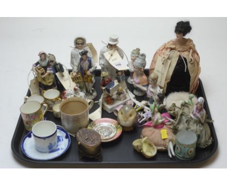 A collection of Pin dolls; together with small Capodimonte figures; further Continental figural groups; a pair of Staffordshi