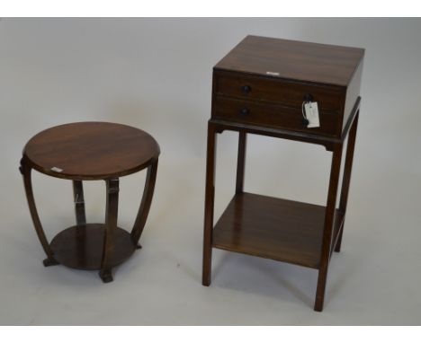 An early 20th Century mahogany bedside cabinet, with caddy top above two short drawers with ebonised handles, the square sect