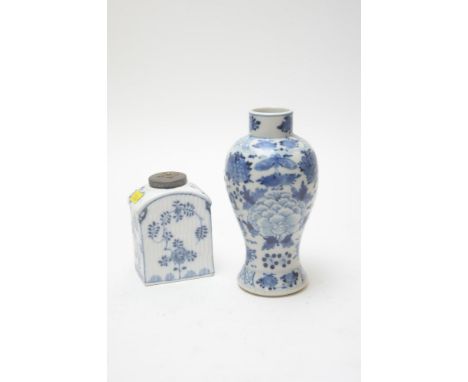 A Chinese blue and white baluster vase, with four character mark to base; and a late 19th Century German tea caddy with cross