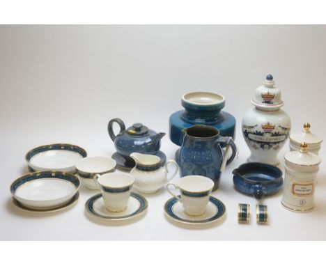 Mixed ceramics, to include: three chemists apothecary jars; a Royal Doulton Biltmore tea-for-two set, comprising: cups and sa