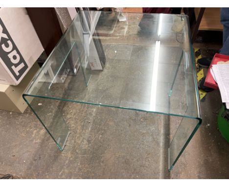 ITALIAN DESIGNER CALLIGARIS GLASS SQUARE SECTION LAMP TABLE (HEIGHT 56CM, WIDTH 65 X 65CM APPROX)