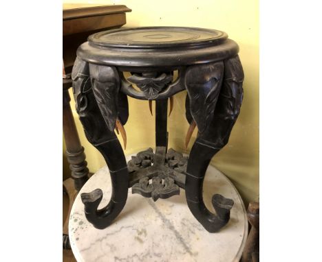 CARVED EBONY ELEPHANT TRUNK MASK JARDINIERE STAND 