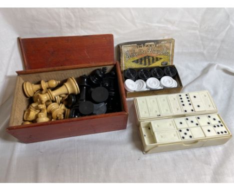 CHESS SET (COMPLETE) AND VINTAGE DOMINOES