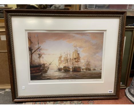 LIMITED EDITION LITHOGRAPHIC PRINT 33/250 THE BATTLE OF THE NILE SIGNED IN PENCIL SF SMITHEMAN F/G WITH A CERTIFICATE OF AUTH