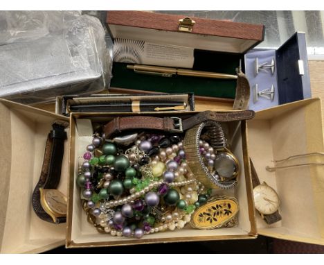 SELECTION OF BEADS, TIE SLIDE, GENTLEMANS INGERSOLL, SMITHS WRIST WATCH, PARKER PEN AND PAPERMATE PENS