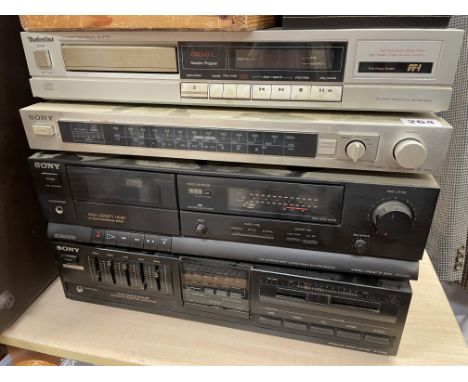 SONY AMPLIFIER GRAPHIC EQUALISER AND STEREO CASSETTE DECK AND TECHNICS COMPACT DISC PLAYER